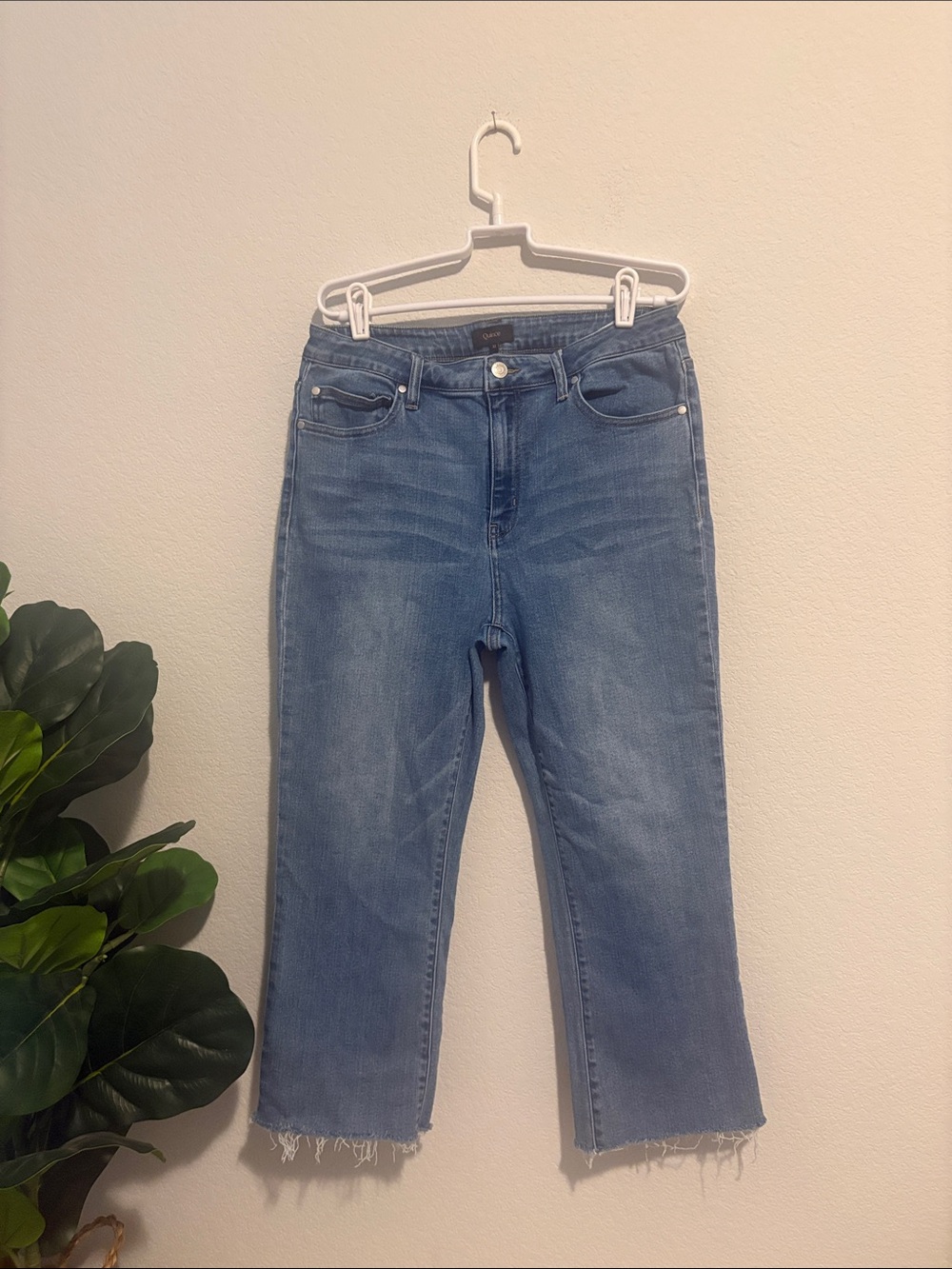 Quince Stretch High rise kick flare medium wash jeans 32 organic cotton